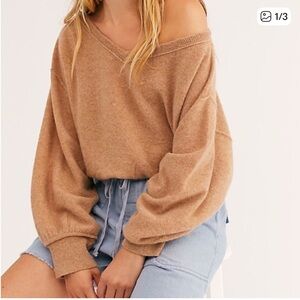 Free People Love Like This Cashmere Sweater Off Shoulder Color Taupe Size L NWT